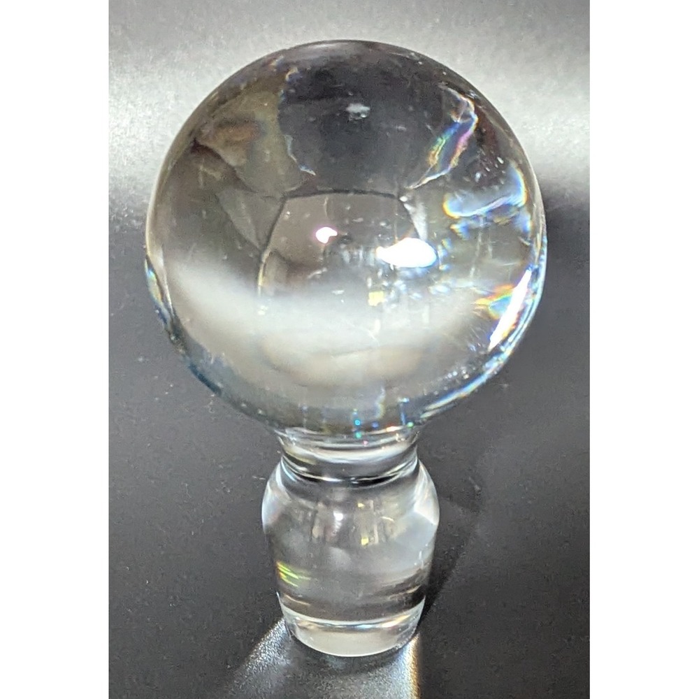 Vtg Round Blown Glass‎ Decanter/Bottle Stopper Highly Polished 4 1/4" Unsigned